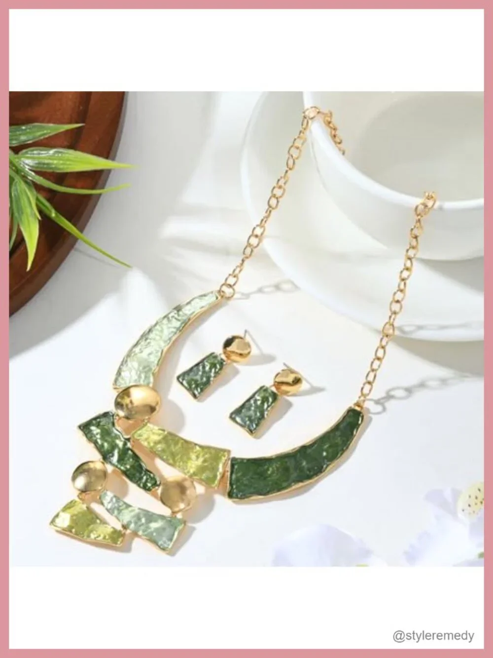 Large Statement Necklace & Earring Set, Chunky Enamel Bib Necklace, Dangle